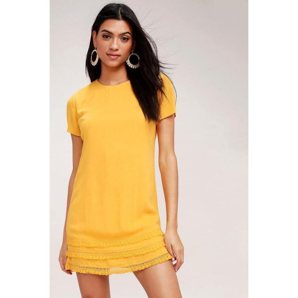 Lulus Buenos Aires Golden Yellow Shift Dress - Size L
